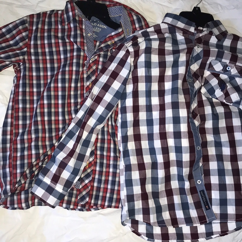 2 US Polo ASSN. Plaid Button up shirts Kids 10/12